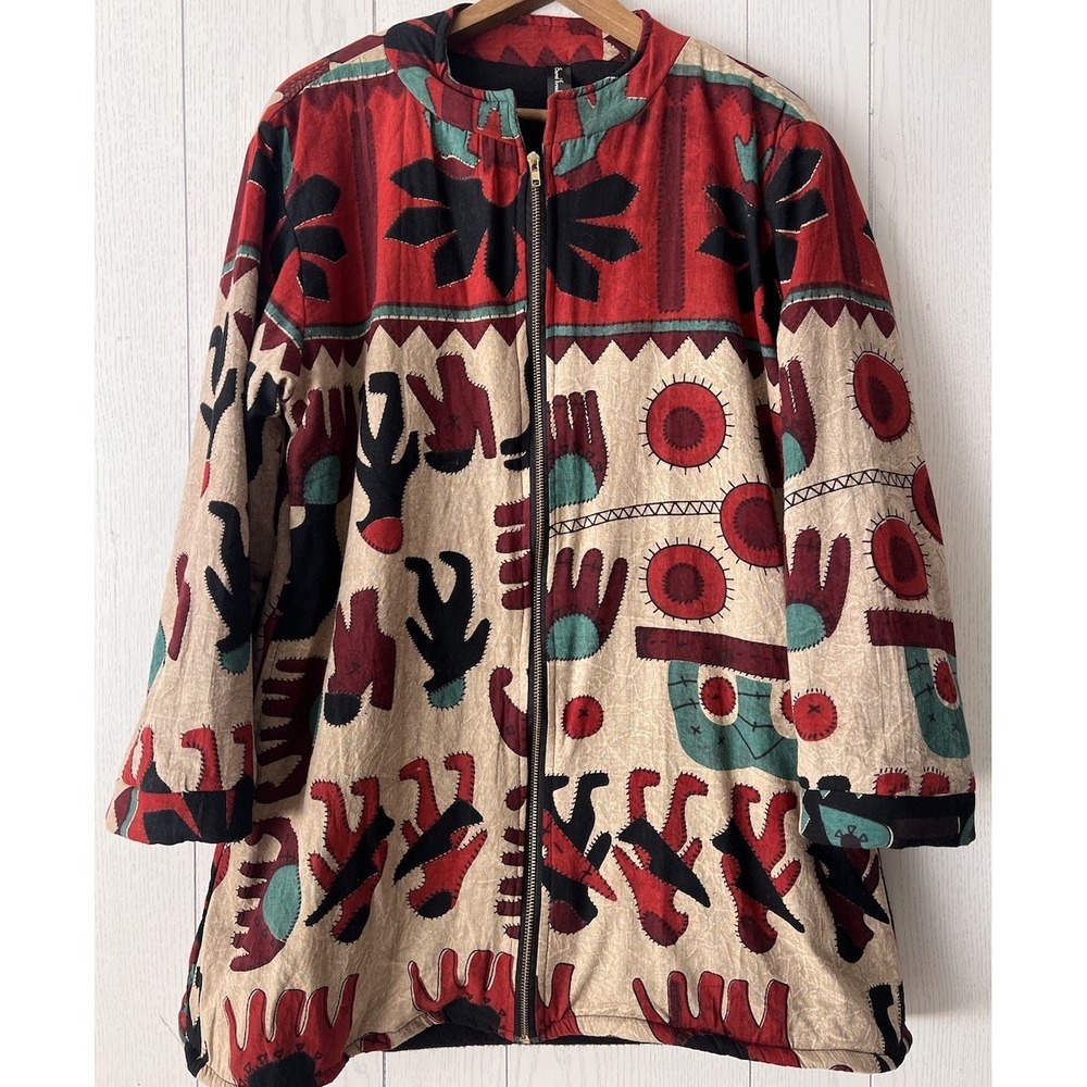 SACRED THREADS 100% Cotton South Western Suzani Jacket Coat Lined L / XL WOMENS